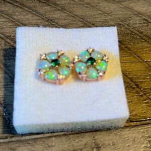 ROSE GOLD EARRINGS W/ OPALS CZ’S EMERALD STONES DAISY DESIGN